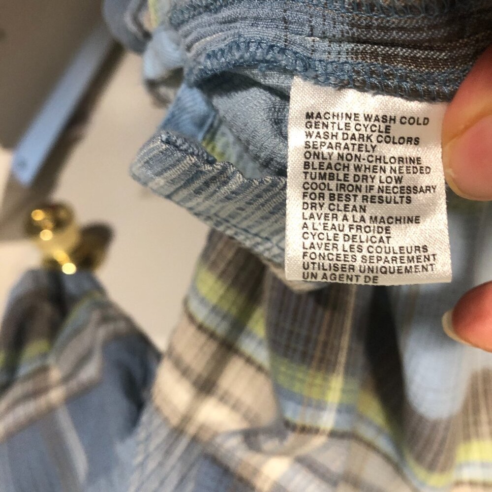 Tommy Bahama men blue and gray plaid motive short sleeve silk shirt, size L - Picture 10 of 11